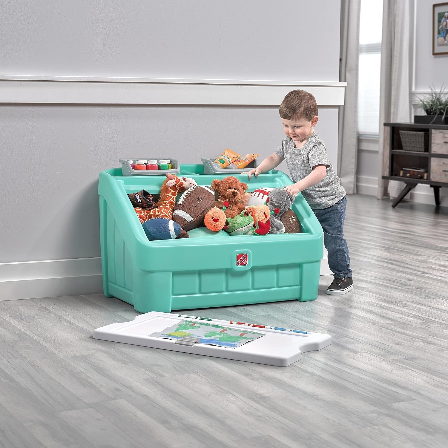 image:imageStep2 2in1 Toy Box amp Art Lid Kids Toy Storage Bin amp Organizer Easel amp Chest in One Made of Durable Plastic For Toddlers 2 Years Old MintMint
