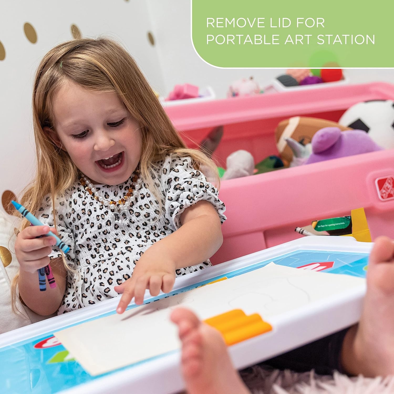 image:imageStep2 2in1 Toy Box amp Art Lid Kids Toy Storage Bin amp Organizer Easel amp Chest in One Made of Durable Plastic For Toddlers 2 Years Old MintPink