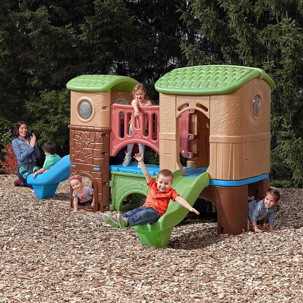 image:imageStep2 Clubhouse Climber Playset for Kids Jungle Gym with Elevated Playhouse Outdoor Backyard Playground Set Two Toddler Slides Ages 2 to 6 Years OldClimber