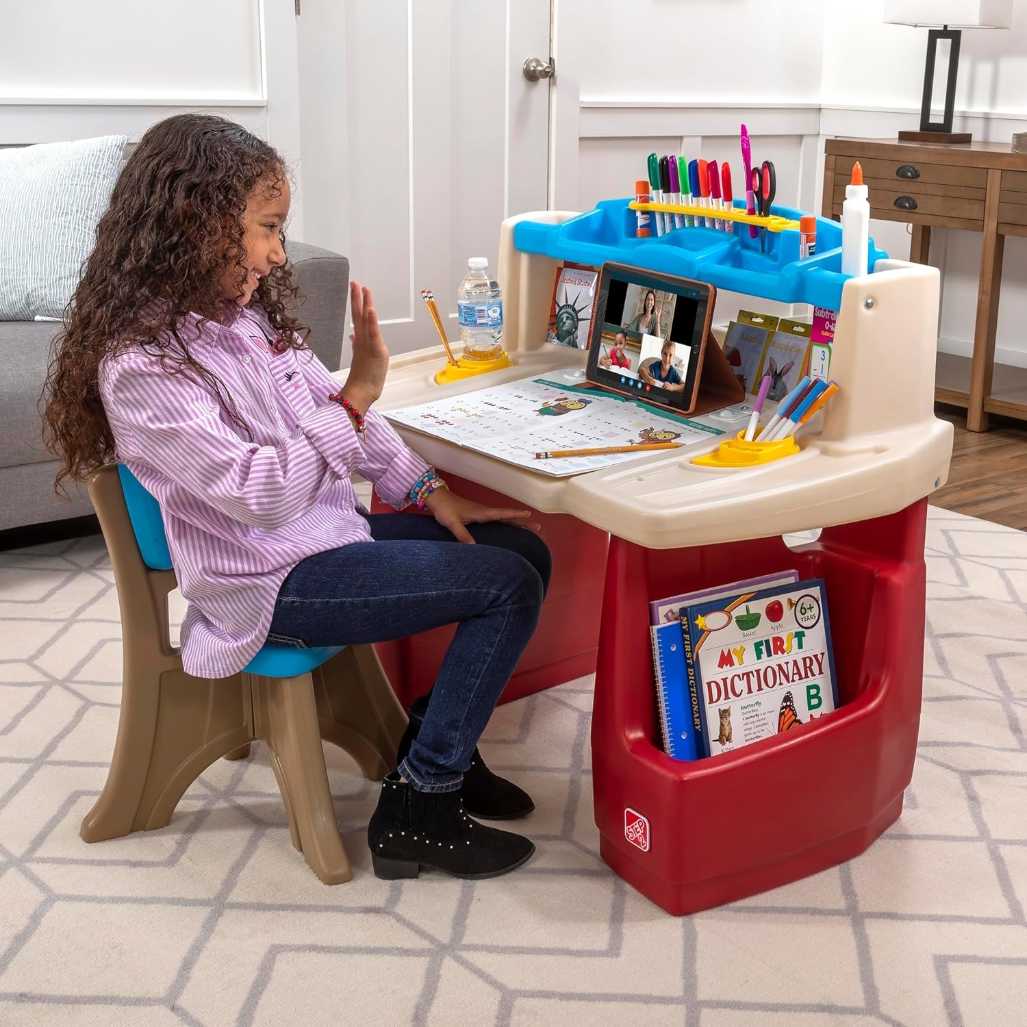 image:imageStep2 Deluxe Art Master Desk Kids Activity Table amp Chair Arts amp Crafts Desk Made of Durable Plastic For Toddlers 3 Years Old