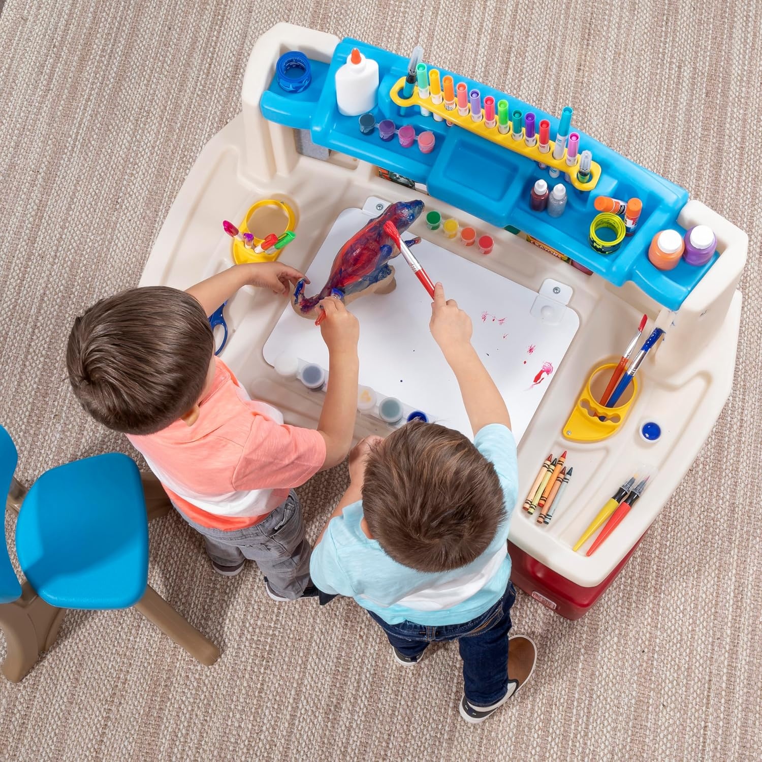 image:imageStep2 Deluxe Art Master Desk Kids Activity Table amp Chair Arts amp Crafts Desk Made of Durable Plastic For Toddlers 3 Years Old