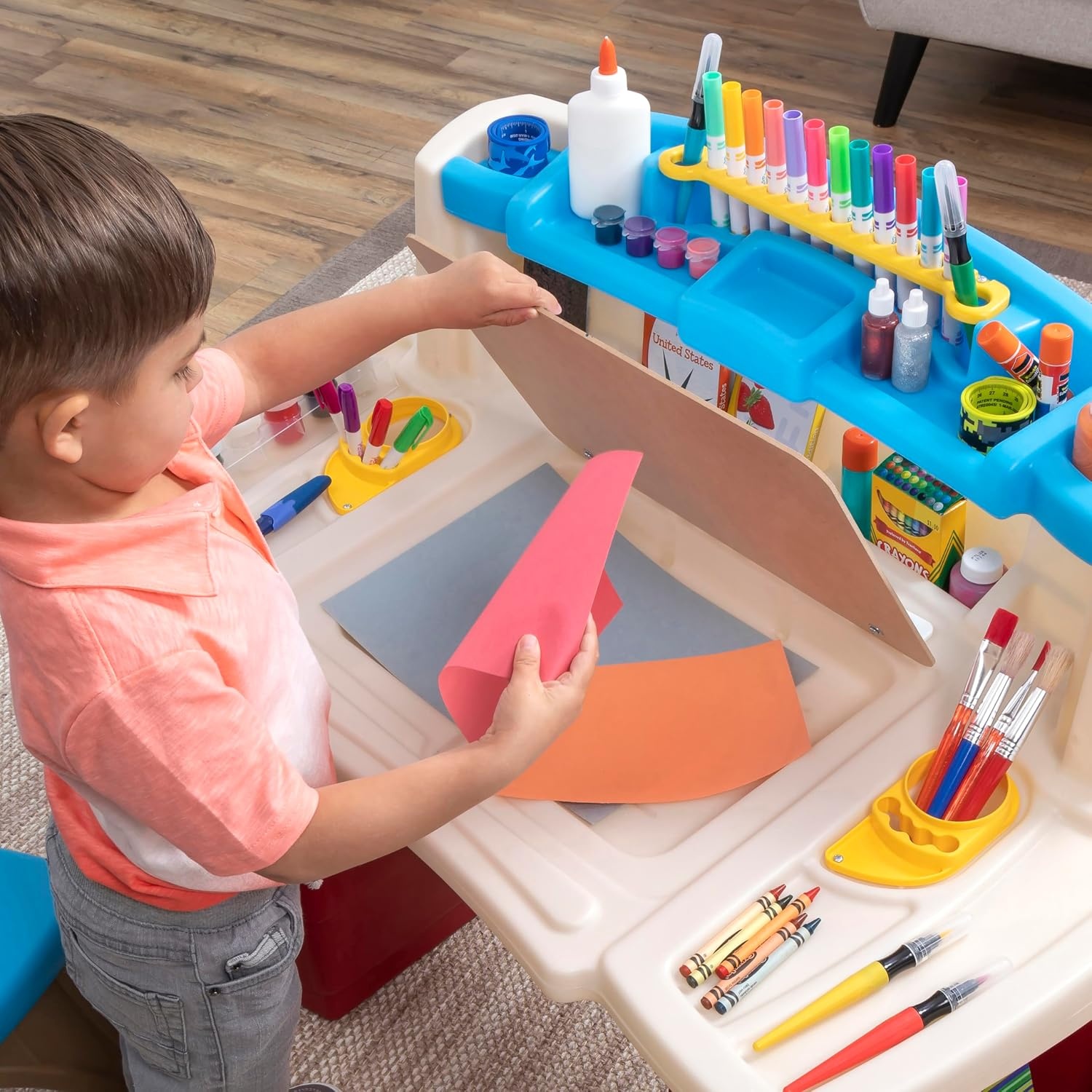 image:imageStep2 Deluxe Art Master Desk Kids Activity Table amp Chair Arts amp Crafts Desk Made of Durable Plastic For Toddlers 3 Years Old