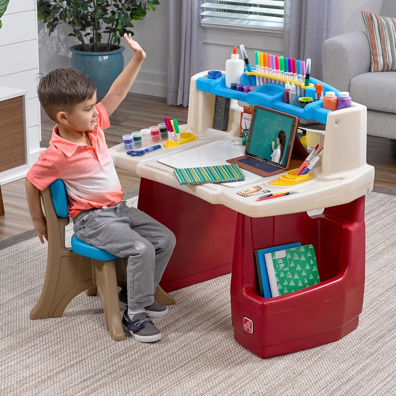 image:imageStep2 Deluxe Art Master Desk Kids Activity Table amp Chair Arts amp Crafts Desk Made of Durable Plastic For Toddlers 3 Years Old