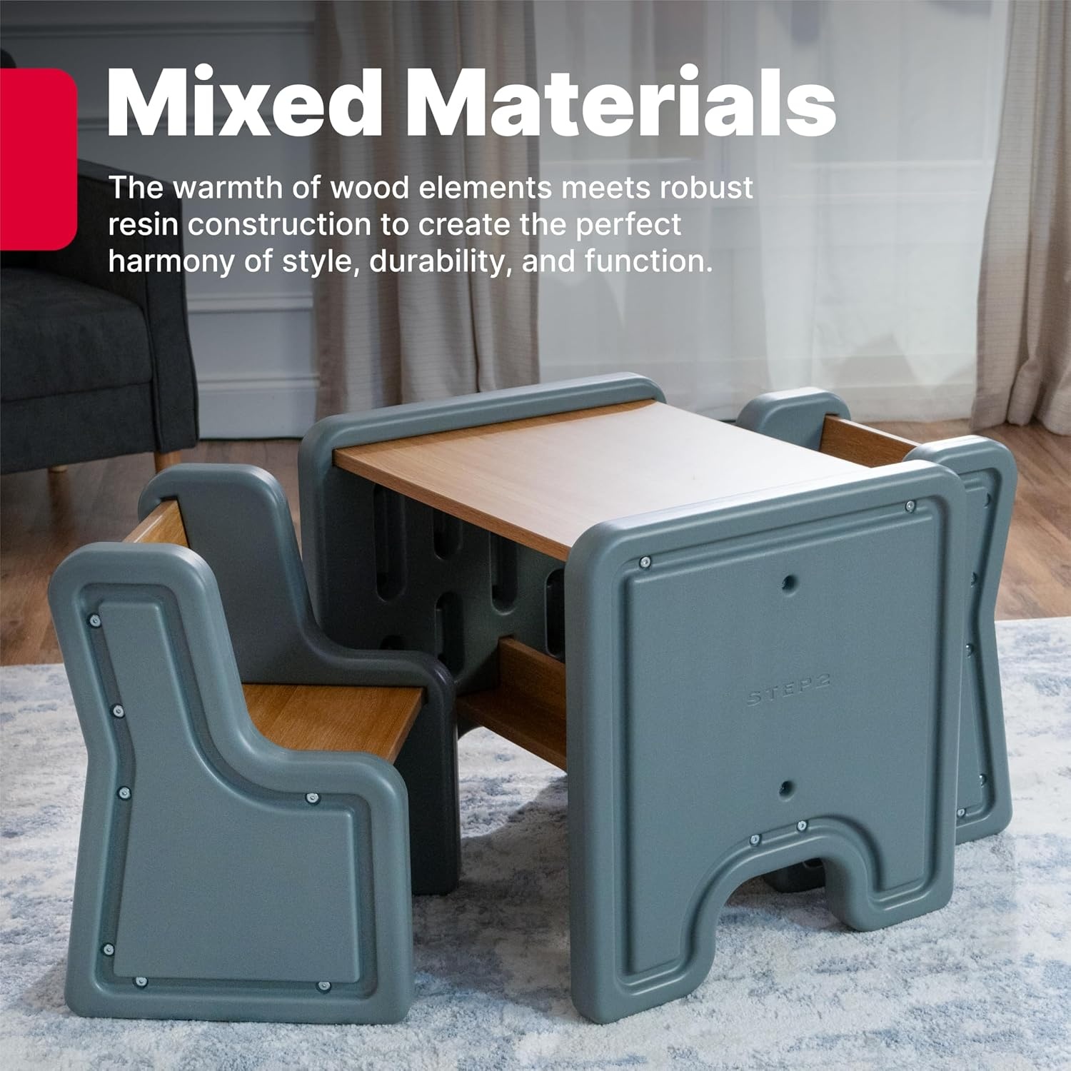image:imageStep2 Harmony Kids Table amp Chair Set Playroom Activity Table for Arts amp Crafts Made of Durable Plastic for Toddlers 2 Years Old Sage GraySage Gray