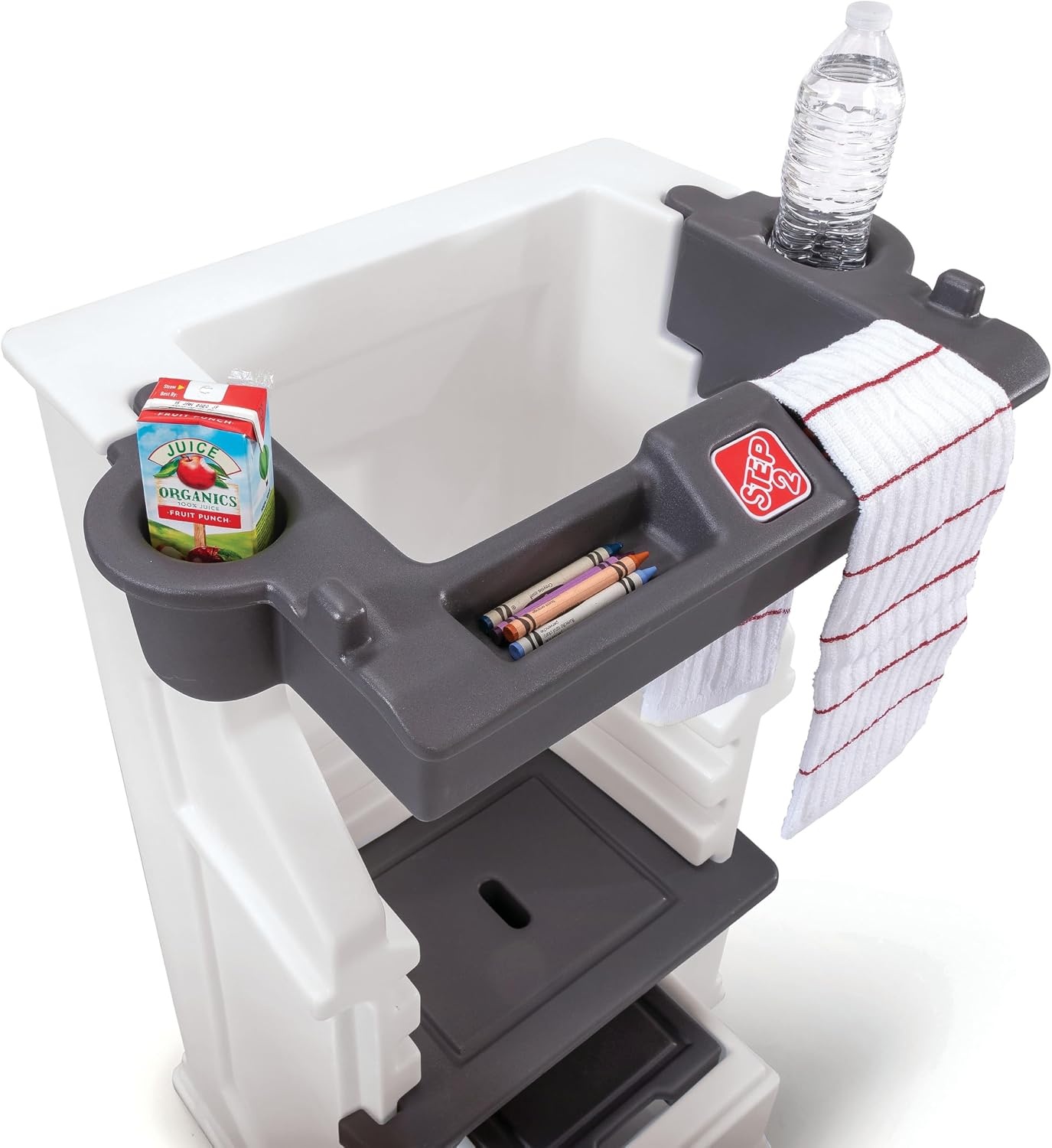 image:imageStep2 Mobile Helper Toddler Step Stool amp Tower Stand Adjustable Height amp Builtin Storage NonSlip Feet Includes Safety Bar Easy Wipe Down for Kids 15 Years Old
