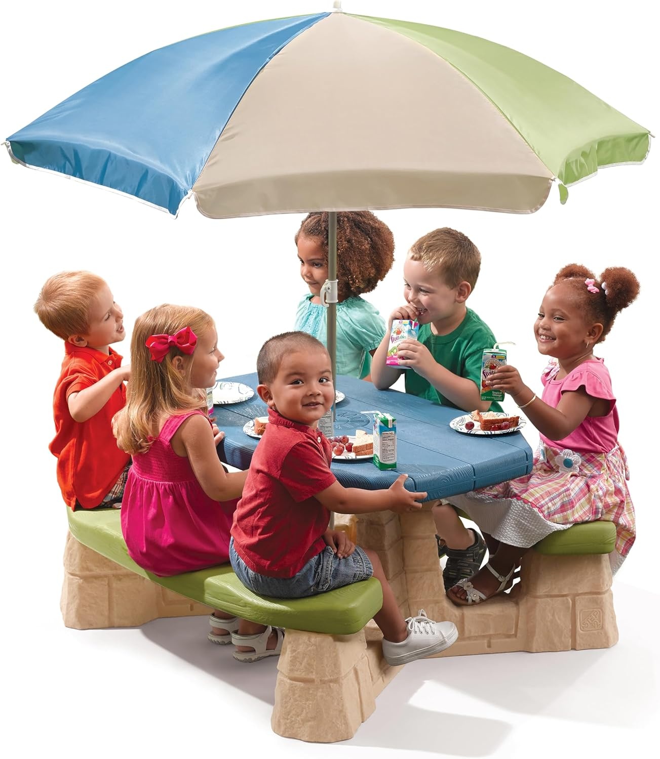 image:imageStep2 Naturally Playful Kids Picnic Table with Removable Umbrella IndoorOutdoor Toys Fits 6 Children Made of Durable Plastic For Toddlers 3 Years Old Blue amp GreenBlue Green