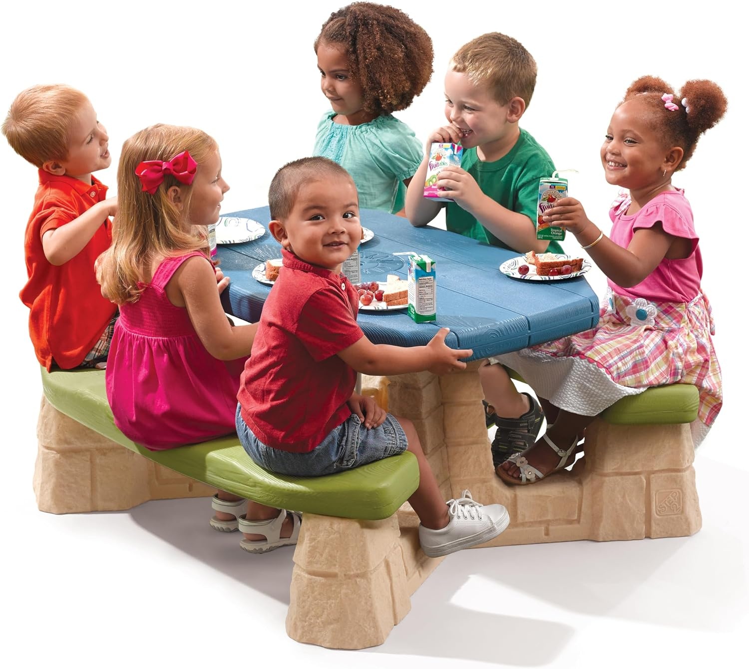 image:imageStep2 Naturally Playful Kids Picnic Table with Removable Umbrella IndoorOutdoor Toys Fits 6 Children Made of Durable Plastic For Toddlers 3 Years Old Blue amp GreenBlue Green