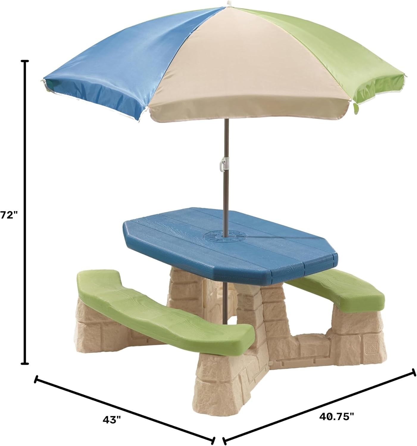 image:imageStep2 Naturally Playful Kids Picnic Table with Removable Umbrella IndoorOutdoor Toys Fits 6 Children Made of Durable Plastic For Toddlers 3 Years Old Blue amp GreenBlue Green