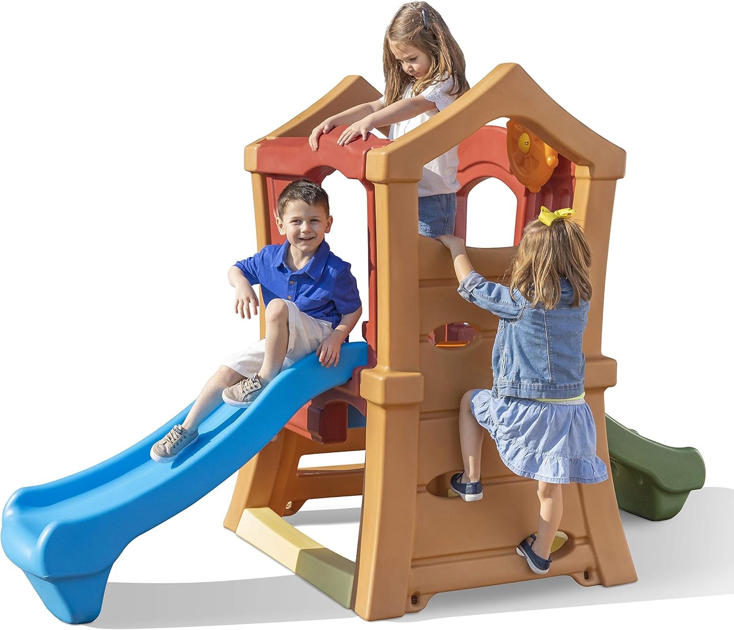 image:imageStep2 Play Up Double Slide Climber Kids Outdoor Playset Backyard Playground Set 2 Slides Elevated Playhouse Outside Jungle Gym For Toddlers 26 Years Old