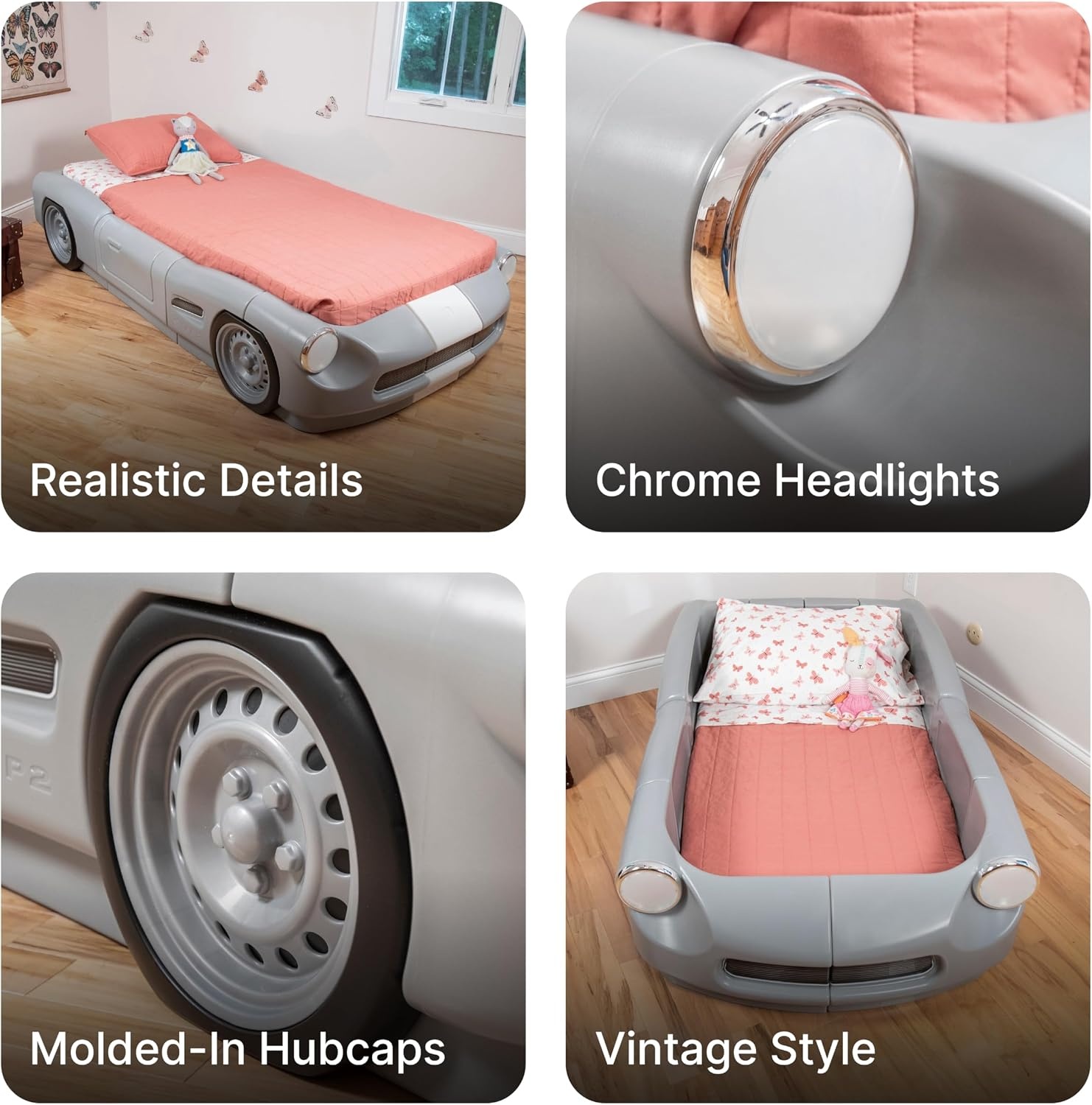 image:imageStep2 Roadster ToddlertoTwin Bed Transition Race Car Bed for Boys amp Girls Adjustable Made of Durable Plastic For Toddlers 3 Years Old Gray