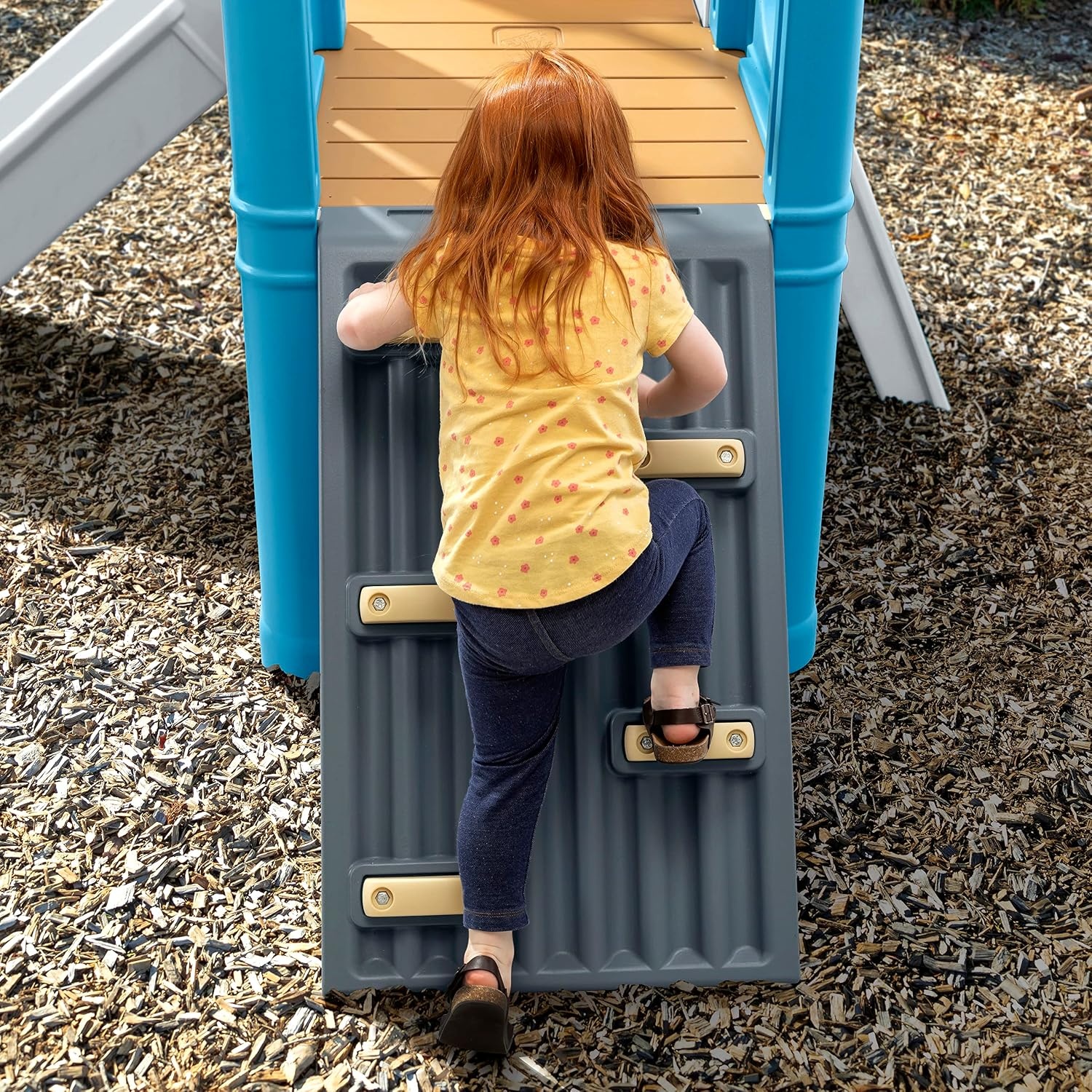 image:imageStep2 Scout amp Slide Climber Kids Outdoor Playset Backyard Playground Set Slide Climbing Wall Tunnel Outside Vintage Style Jungle Gym for Toddlers 26 Years OldClimber
