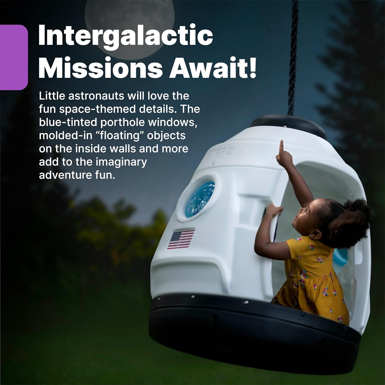 image:imageStep2 Space Capsule Swing Kids IndoorOutdoor Swing or Playhouse Backyard Playground Set Attach to Playset or Tree for Children 38 Years Old