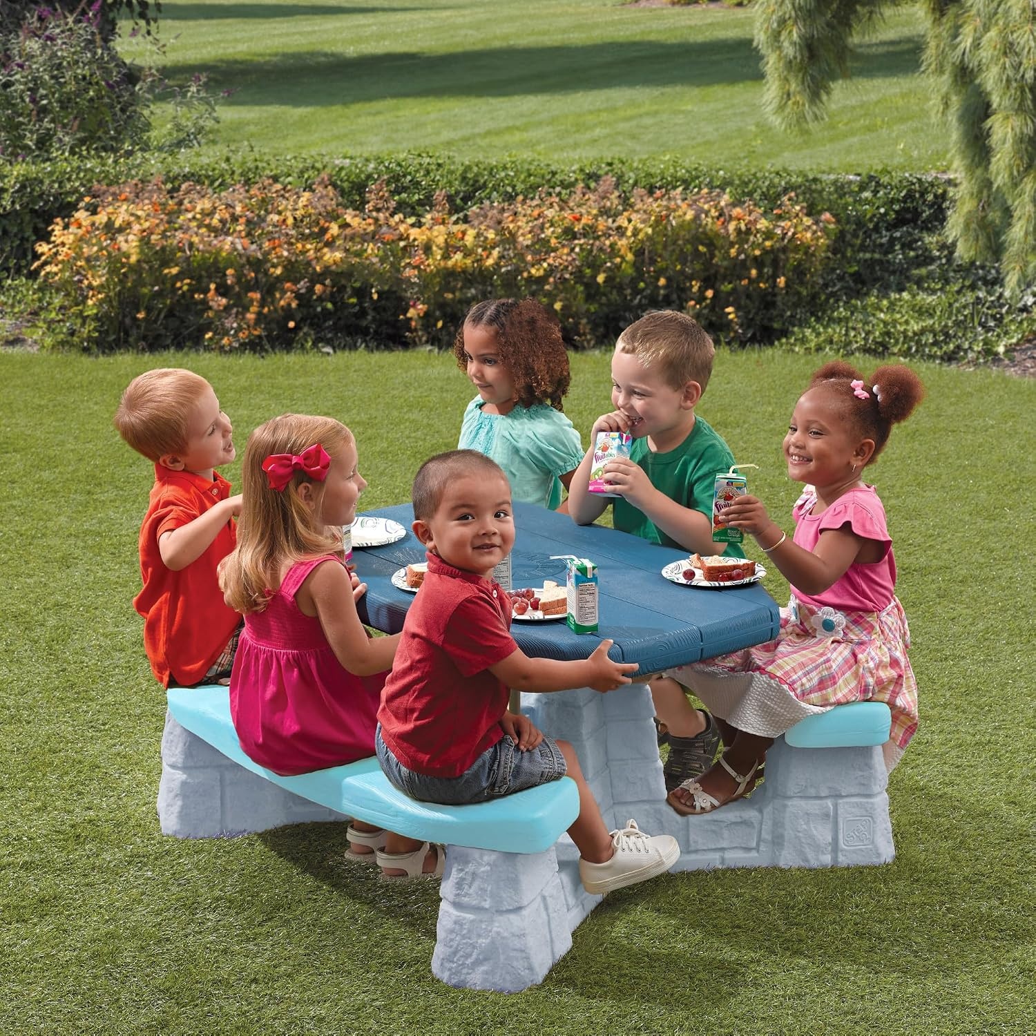 image:imageStep2 Sun and Fun Picnic Table with Umbrella for Kids Outdoor Table and Bench Set Seats 4 Ages 3 Years