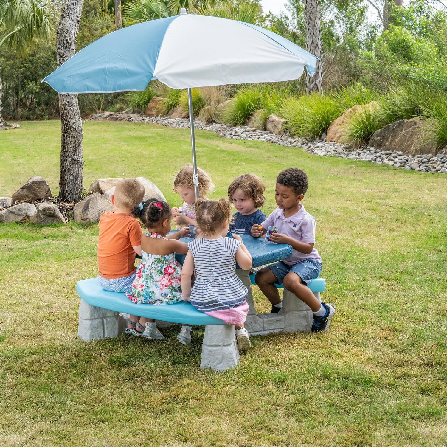 image:imageStep2 Sun and Fun Picnic Table with Umbrella for Kids Outdoor Table and Bench Set Seats 4 Ages 3 Years