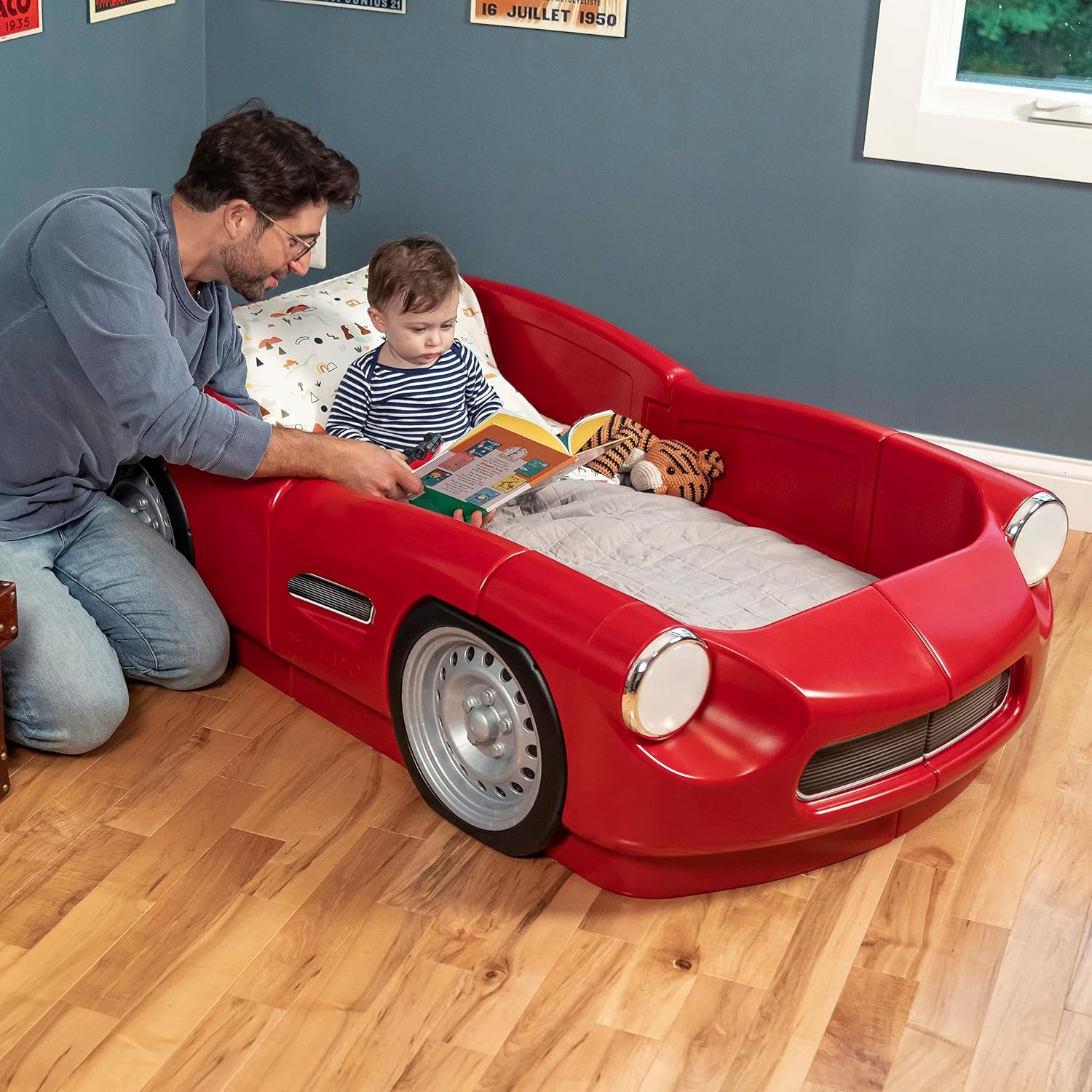 image:imageStep2 Turbocharged Twin Size Truck Car Bed Car Bed for Boys amp Girls Working Headlights amp BuiltIn Storage Made of Durable Plastic For Toddlers 3 Years Old Vibrant RedRed Roadster