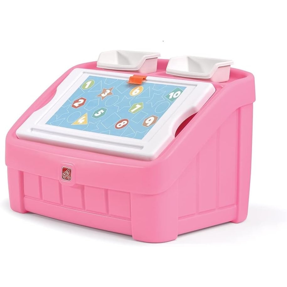 image:imageStep2 2in1 Toy Box amp Art Lid Kids Toy Storage Bin amp Organizer Easel amp Chest in One Made of Durable Plastic For Toddlers 2 Years Old MintPink