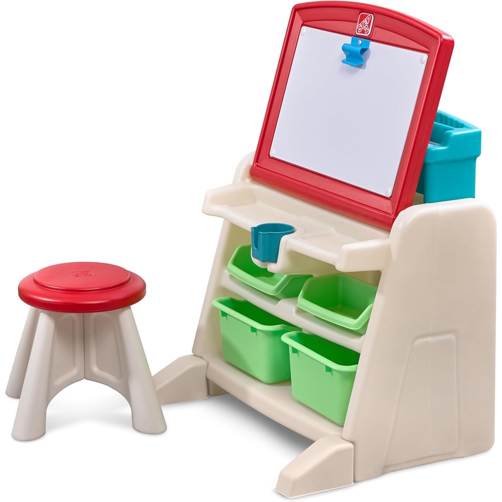 image:imageStep2 Flip amp Doodle Easel Desk With Stool Kids 2 in 1 Activity Table Art Board Made of Durable Plastic For Toddlers 2 Years Old