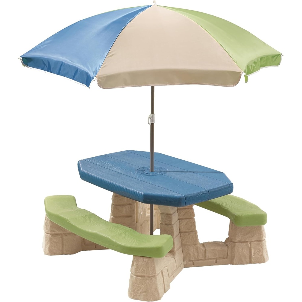 image:imageStep2 Naturally Playful Kids Picnic Table with Removable Umbrella IndoorOutdoor Toys Fits 6 Children Made of Durable Plastic For Toddlers 3 Years Old Blue amp GreenBlue Green