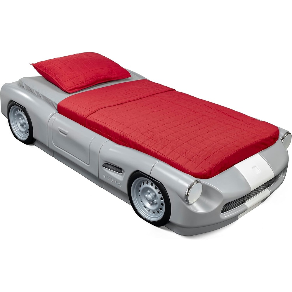 image:imageStep2 Roadster ToddlertoTwin Bed Transition Race Car Bed for Boys amp Girls Adjustable Made of Durable Plastic For Toddlers 3 Years Old Gray
