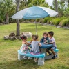 Step2 Sun and Fun Picnic Table with Umbrella for Kids, Outdoor Table and Bench Set, Seats 4, Ages 3+ Years
