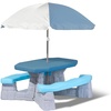 Step2 Sun and Fun Picnic Table with Umbrella for Kids, Outdoor Table and Bench Set, Seats 4, Ages 3+ Years