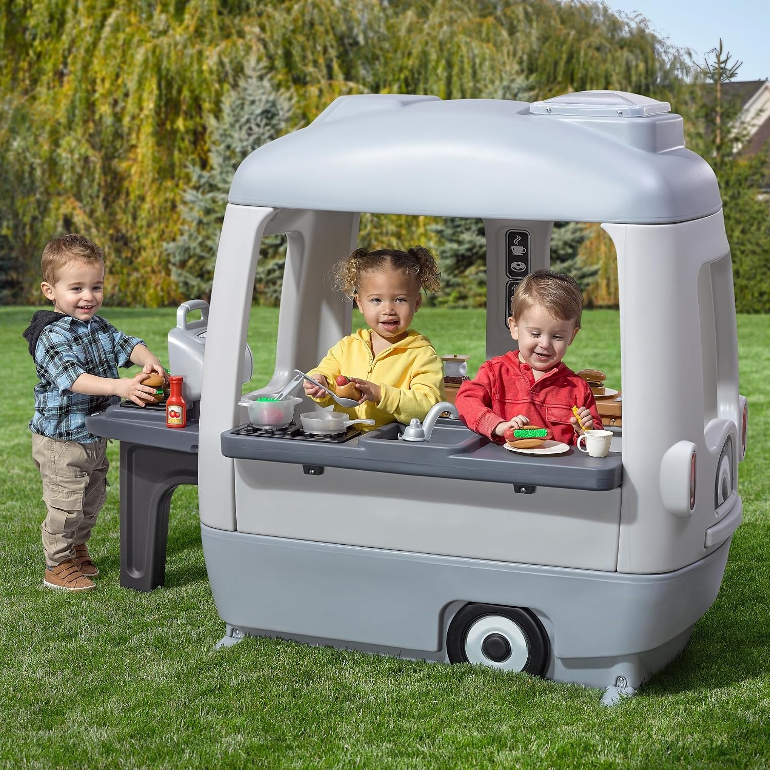 image:imageStep2 Adventure Camper Kids Playhouse IndoorOutdoor Playset with Kitchenette Interactive Doorbell Sounds 52Piece Toy Accessories Durable Plastic For Toddlers 2 YearsPlayhouse