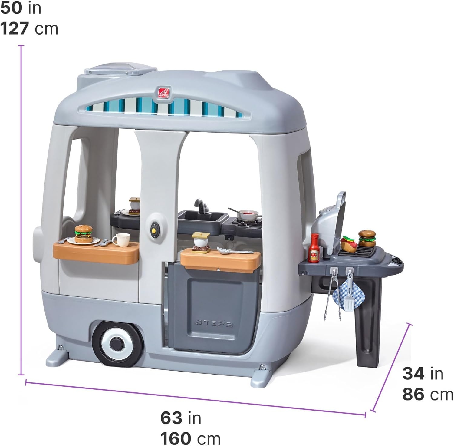 image:imageStep2 Adventure Camper Kids Playhouse IndoorOutdoor Playset with Kitchenette Interactive Doorbell Sounds 52Piece Toy Accessories Durable Plastic For Toddlers 2 YearsPlayhouse