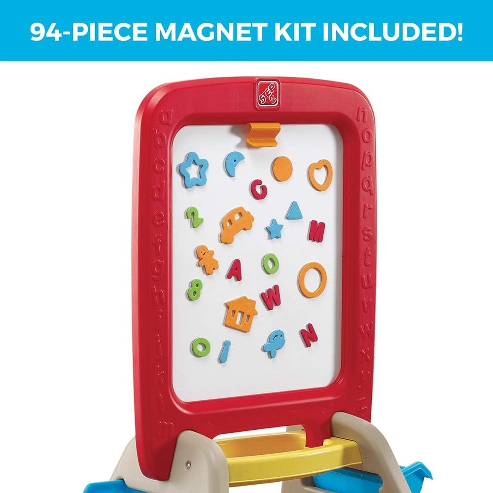 image:imageStep2 All Around Easel for Two Kids Activity Table DoubleSided Art Board Made of Durable Plastic Includes 94Piece Soft Foam Magnets For Toddlers 3 Years Old