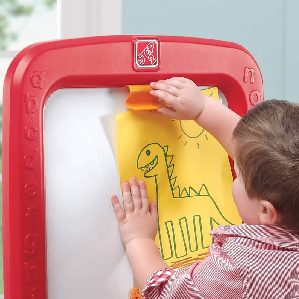 image:imageStep2 All Around Easel for Two Kids Activity Table DoubleSided Art Board Made of Durable Plastic Includes 94Piece Soft Foam Magnets For Toddlers 3 Years Old