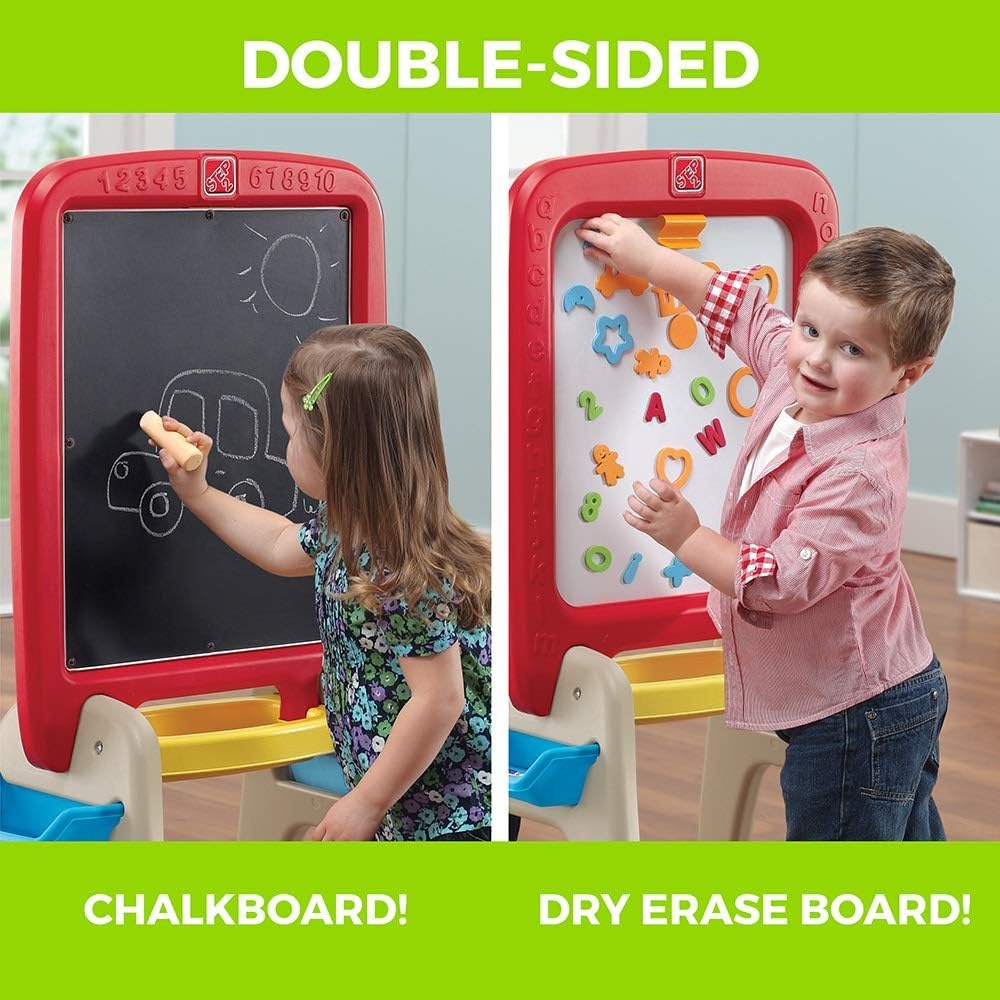 image:imageStep2 All Around Easel for Two Kids Activity Table DoubleSided Art Board Made of Durable Plastic Includes 94Piece Soft Foam Magnets For Toddlers 3 Years Old