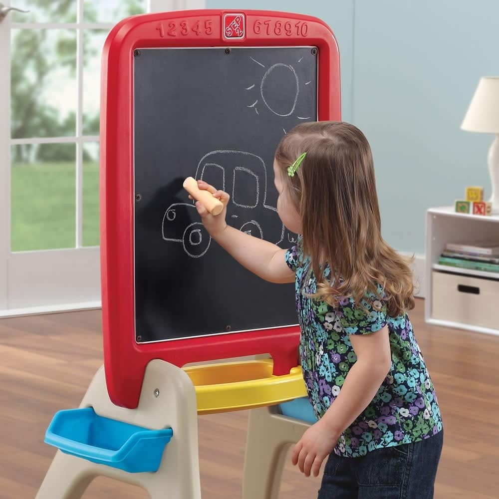 image:imageStep2 All Around Easel for Two Kids Activity Table DoubleSided Art Board Made of Durable Plastic Includes 94Piece Soft Foam Magnets For Toddlers 3 Years Old