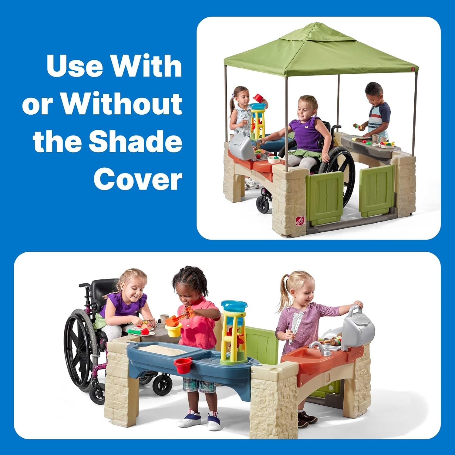 image:imageStep2 All Around Playtime Patio with Canopy Playset Shaded Outdoor Playhouse for Kids with Realistic Interactive Features Room for Multiple Toddlers to Play Dimensions 60 H x 475 W x 475 DGreen