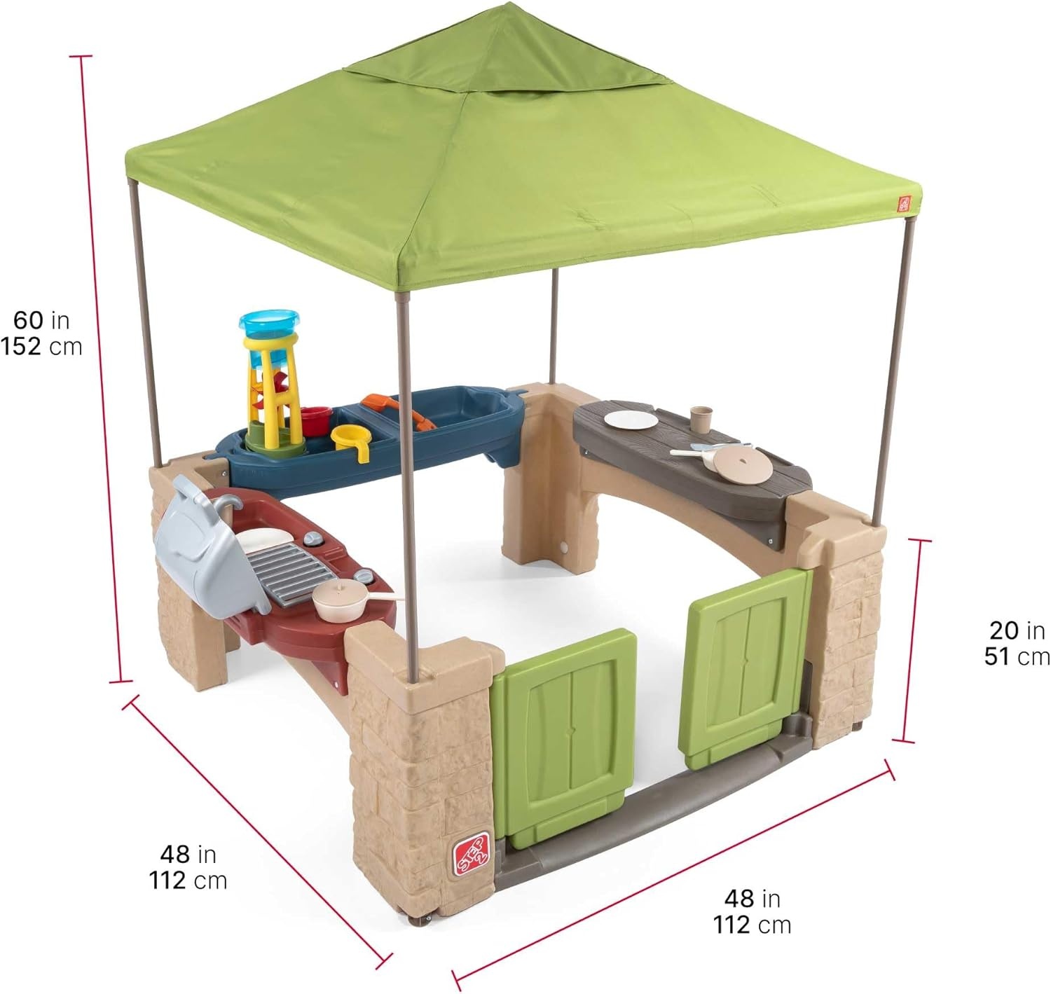 image:imageStep2 All Around Playtime Patio with Canopy Playset Shaded Outdoor Playhouse for Kids with Realistic Interactive Features Room for Multiple Toddlers to Play Dimensions 60 H x 475 W x 475 DGreen