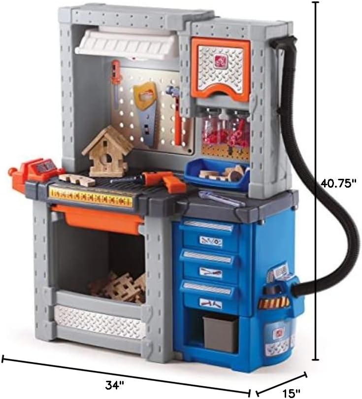 image:imageStep2 Deluxe Kids Workbench Includes 50 Toy Workbench Accessories Interactive Features for Realistic Pretend Play IndoorOutdoor Kids Tool Bench Dimensions 4075 H x 34 W x 15 D