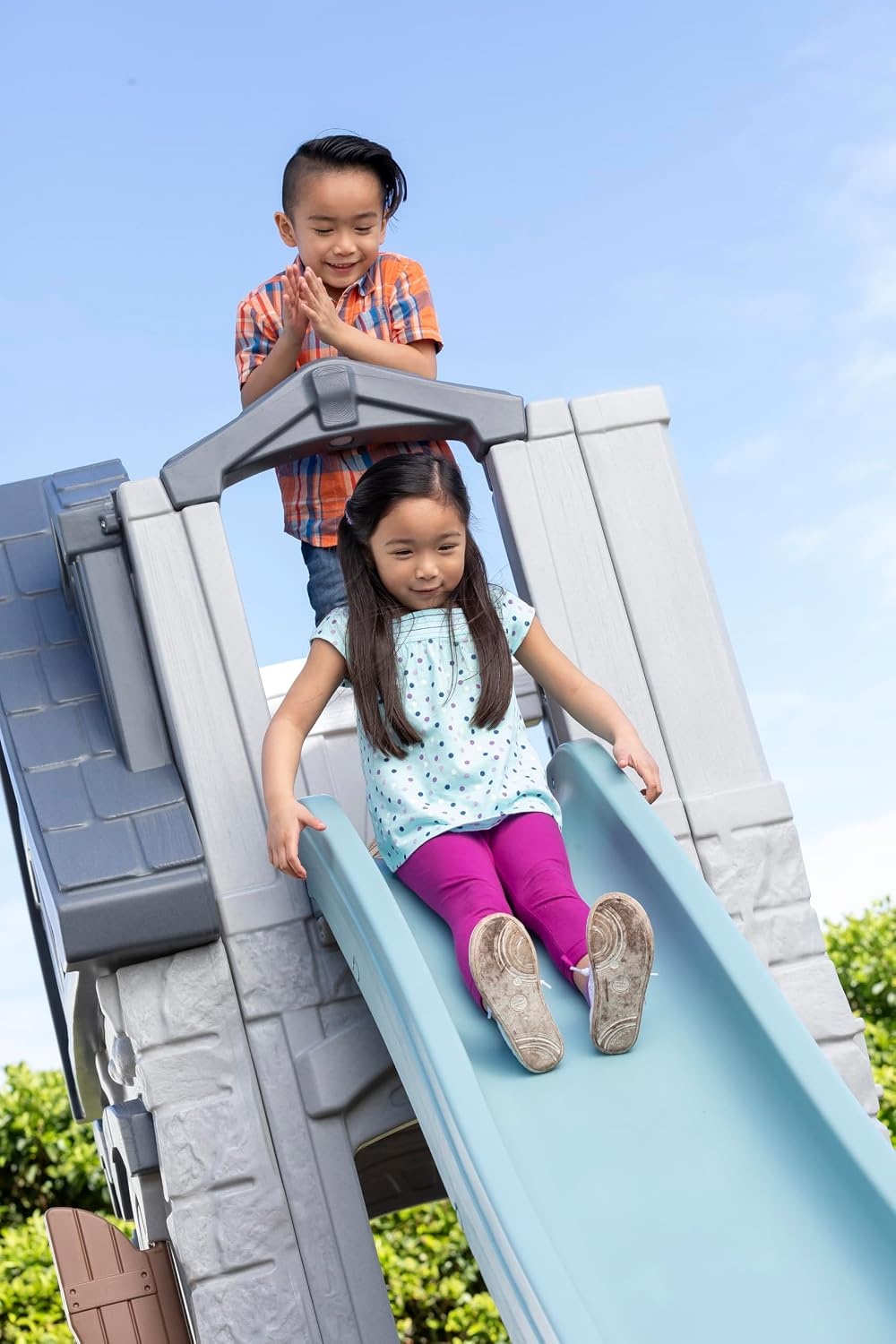 image:imageStep2 Enchanting Adventures 2Story Kids Playhouse Outdoor Playhouse with Kitchenette amp Slide Rock Climbing Wall Made of Durable Plastice For Toddlers 48 Years OldPlayhouse Slide