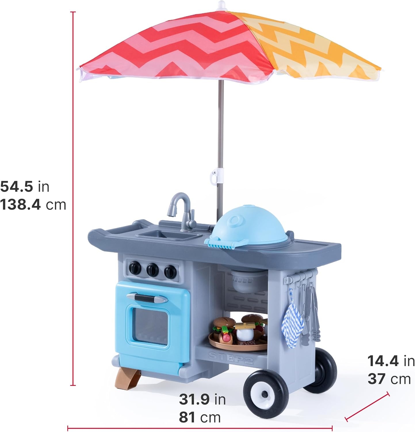 image:imageStep2 Grill amp Go BBQ Cart with Lights and Sounds for Kids Play Toy for Toddlers Ages 3 Years Old Durable Easy Assembly BlueGray