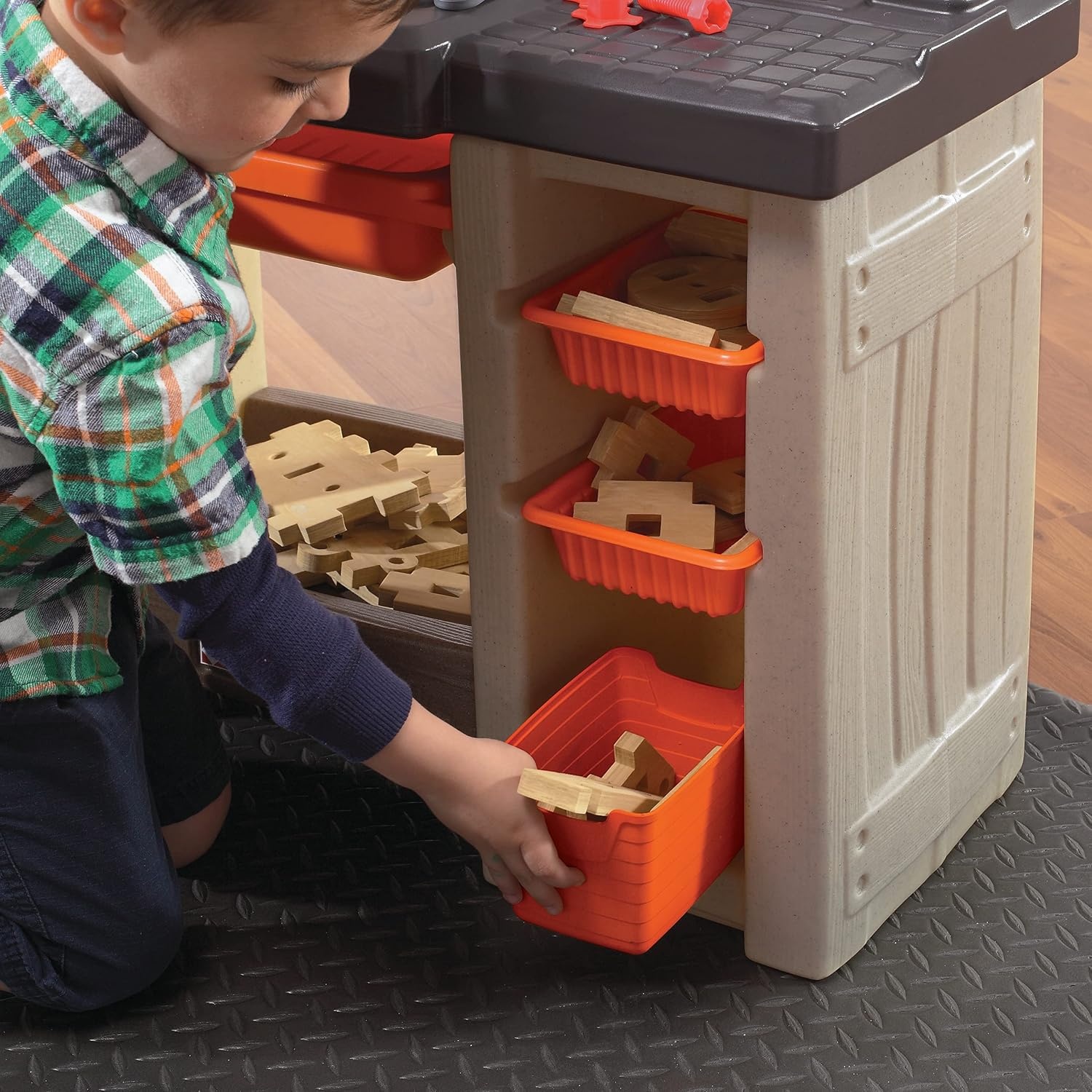 image:imageStep2 Handyman Kids Workbench IndoorOutdoor Tool Bench for Children Interactive Play with Sounds Made of Durable Plastic Includes 35 Piece Toy Accessories For Toddlers 3 Years Old