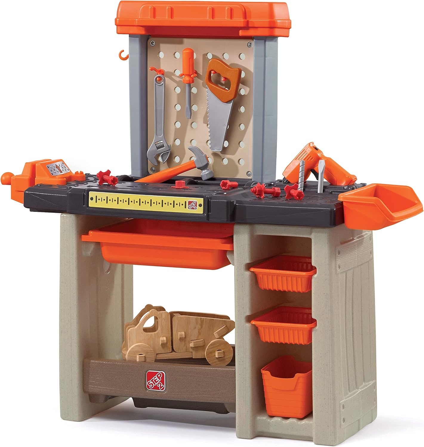 image:imageStep2 Handyman Kids Workbench IndoorOutdoor Tool Bench for Children Interactive Play with Sounds Made of Durable Plastic Includes 35 Piece Toy Accessories For Toddlers 3 Years Old