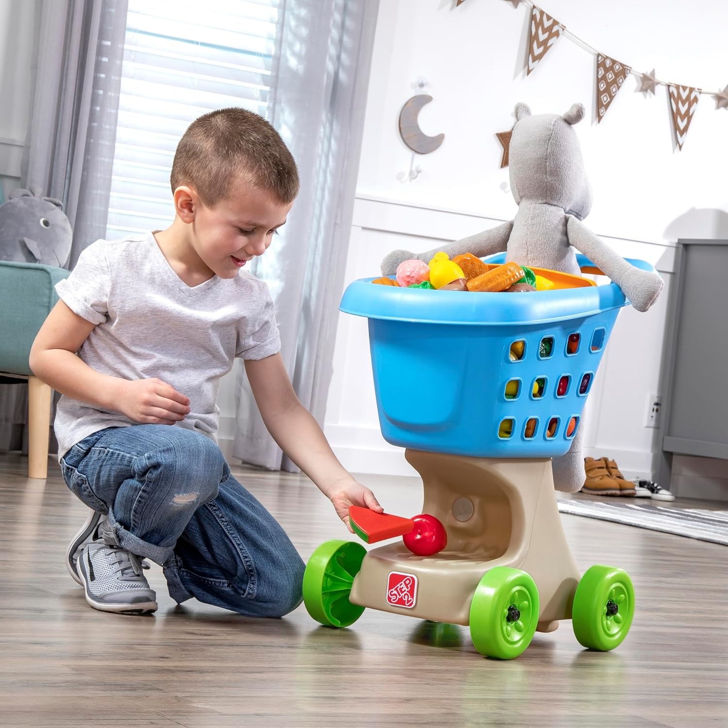 image:imageStep2 Little Helpers Shopping Cart for Kids Play Grocery Cart Made of Durable Plastic for Toddlers 2 Years Old BlueBlue