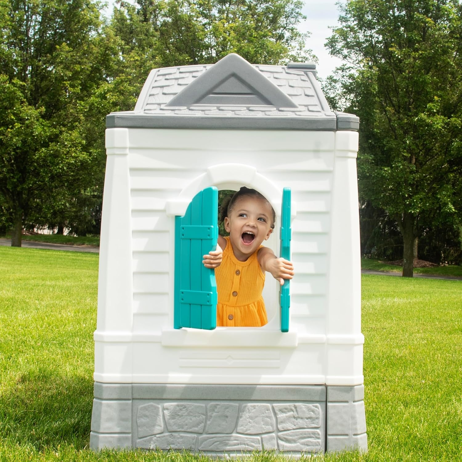 image:imageStep2 Neat amp Tidy Cottage Kids Playhouse Indoor and Outdoor Playset Interactive Sounds Toddlers 15 Years Old Easy to Assemble GreyGrey