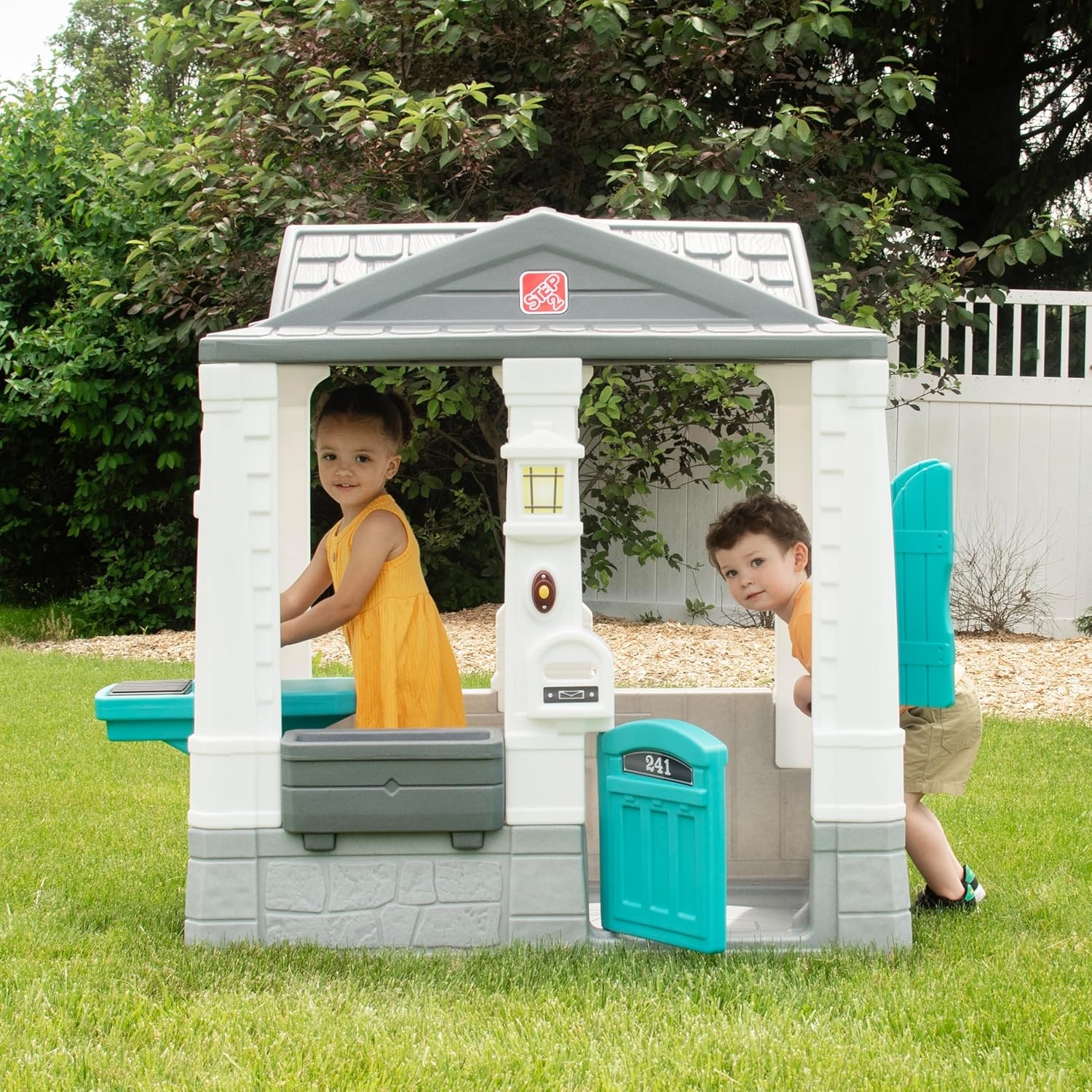 image:imageStep2 Neat amp Tidy Cottage Kids Playhouse Indoor and Outdoor Playset Interactive Sounds Toddlers 15 Years Old Easy to Assemble GreyGrey