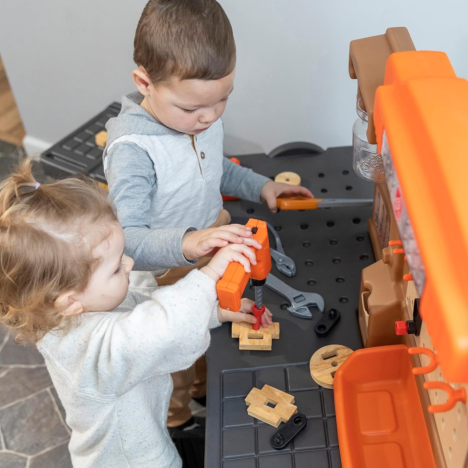 image:imageStep2 Pro Play Kids Workshop with Utility Bench IndoorOutdoor Tool Bench for Children Interactive Play with Sounds Made of Durable Plastic Includes 76 Piece Toy Accessories Toddlers 3 Years Old