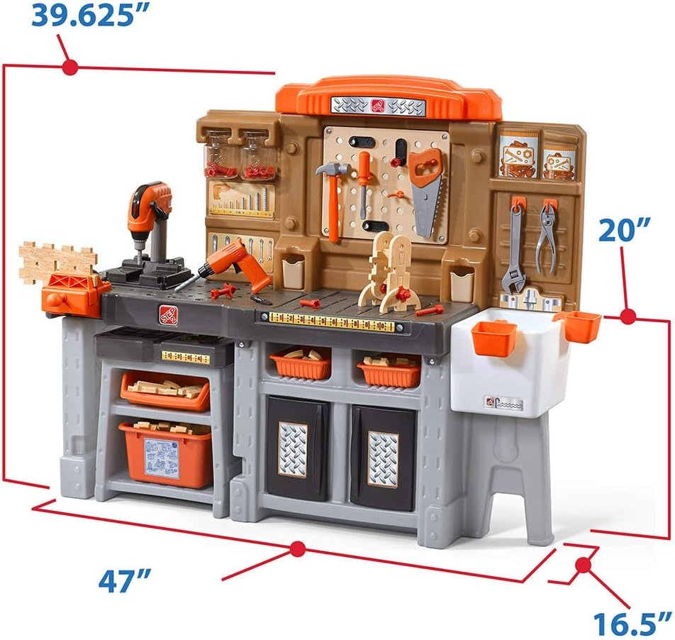 image:imageStep2 Pro Play Kids Workshop with Utility Bench IndoorOutdoor Tool Bench for Children Interactive Play with Sounds Made of Durable Plastic Includes 76 Piece Toy Accessories Toddlers 3 Years Old