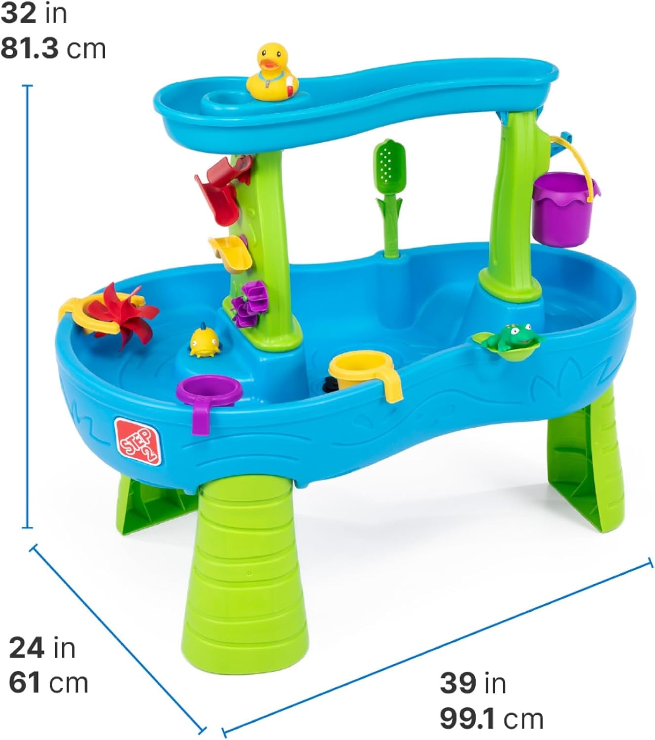 image:imageStep2 Rain Showers Splash Pond Water Table for Kids with Cover Toddler Outdoor Sensory Playset 13 Accessories Blue and Green Ages 18 MonthsRain Showers Splash Pond with Cover