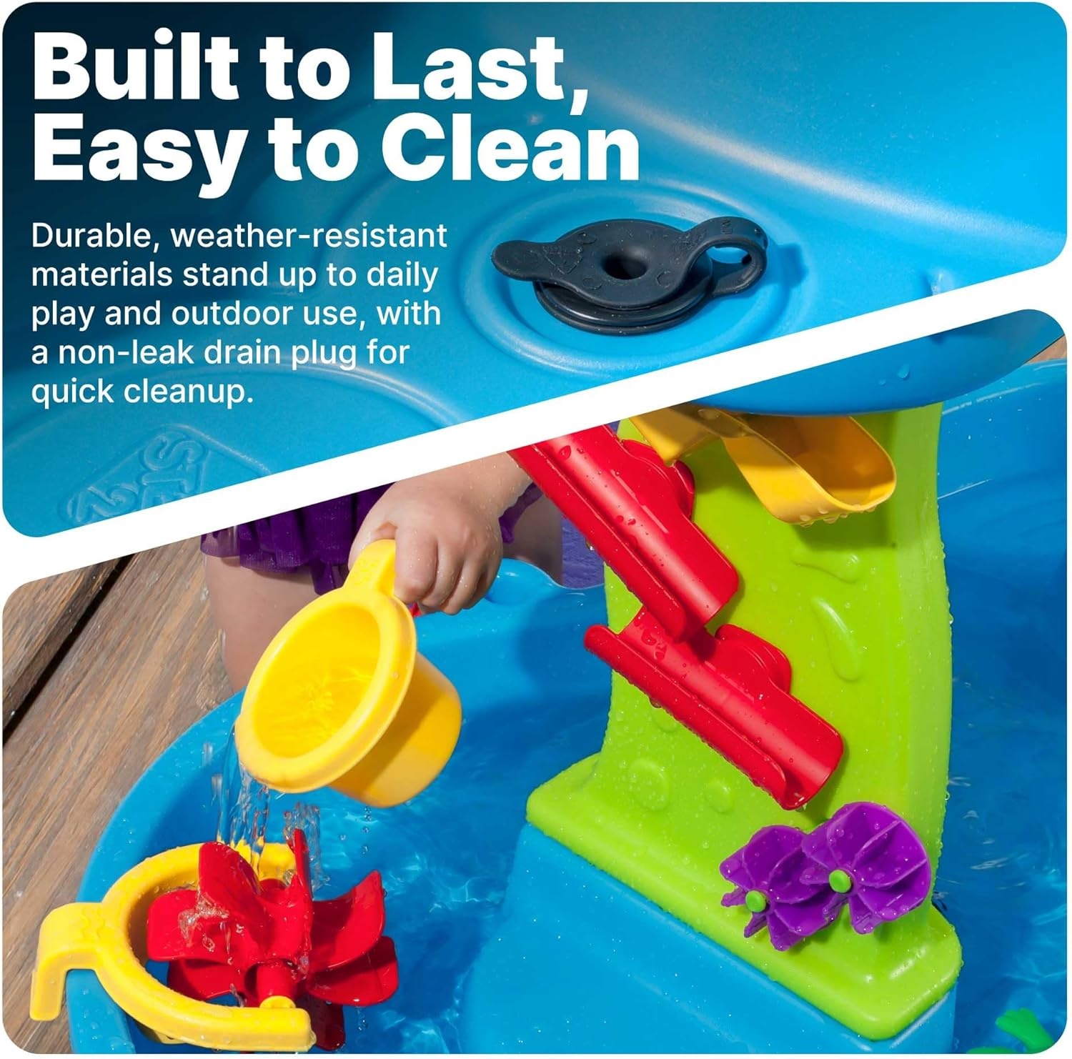 image:imageStep2 Rain Showers Splash Pond Water Table for Kids with Cover Toddler Outdoor Sensory Playset 13 Accessories Blue and Green Ages 18 MonthsRain Showers Splash Pond with Cover