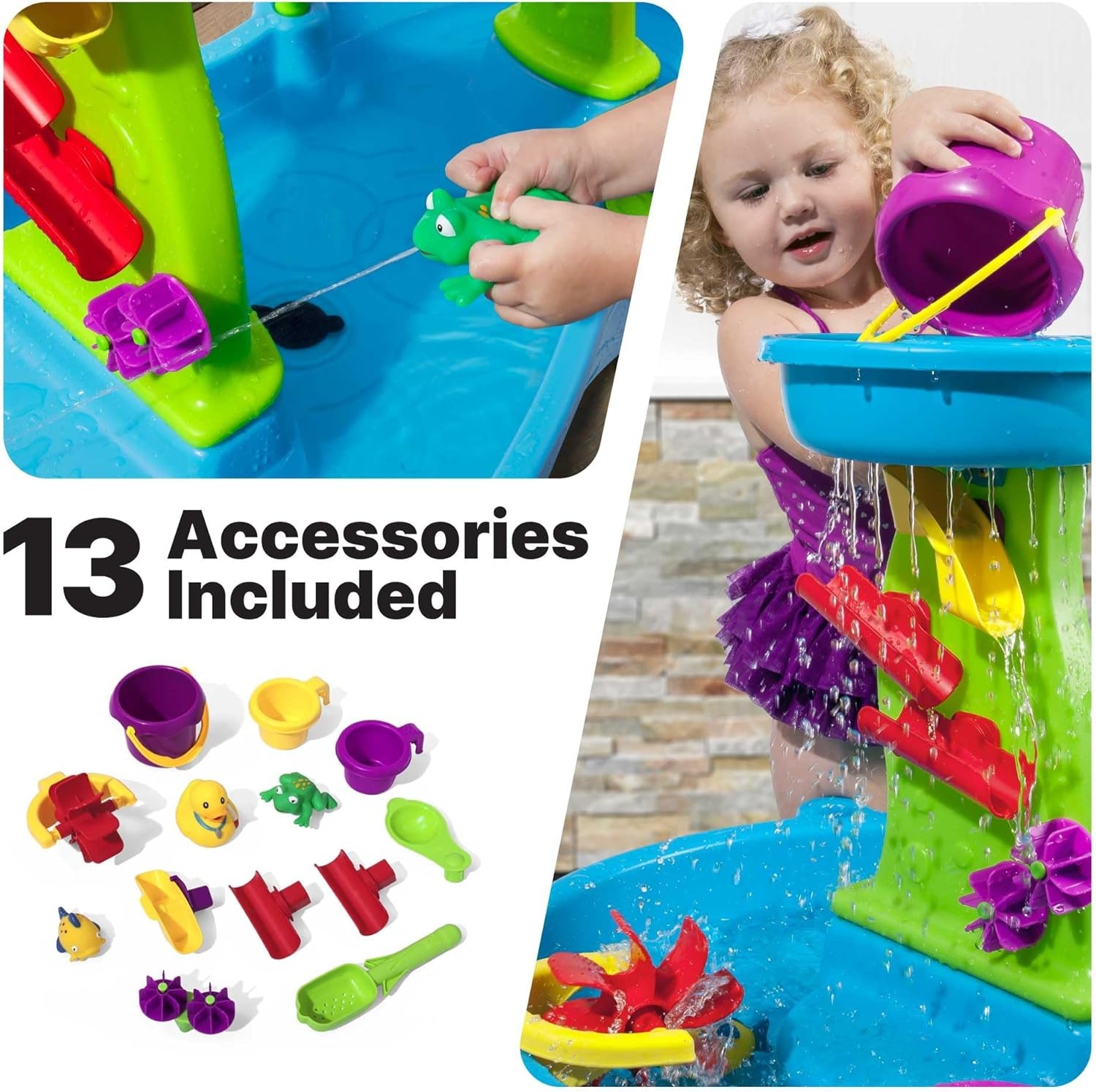 image:imageStep2 Rain Showers Splash Pond Water Table for Kids with Cover Toddler Outdoor Sensory Playset 13 Accessories Blue and Green Ages 18 MonthsRain Showers Splash Pond with Cover