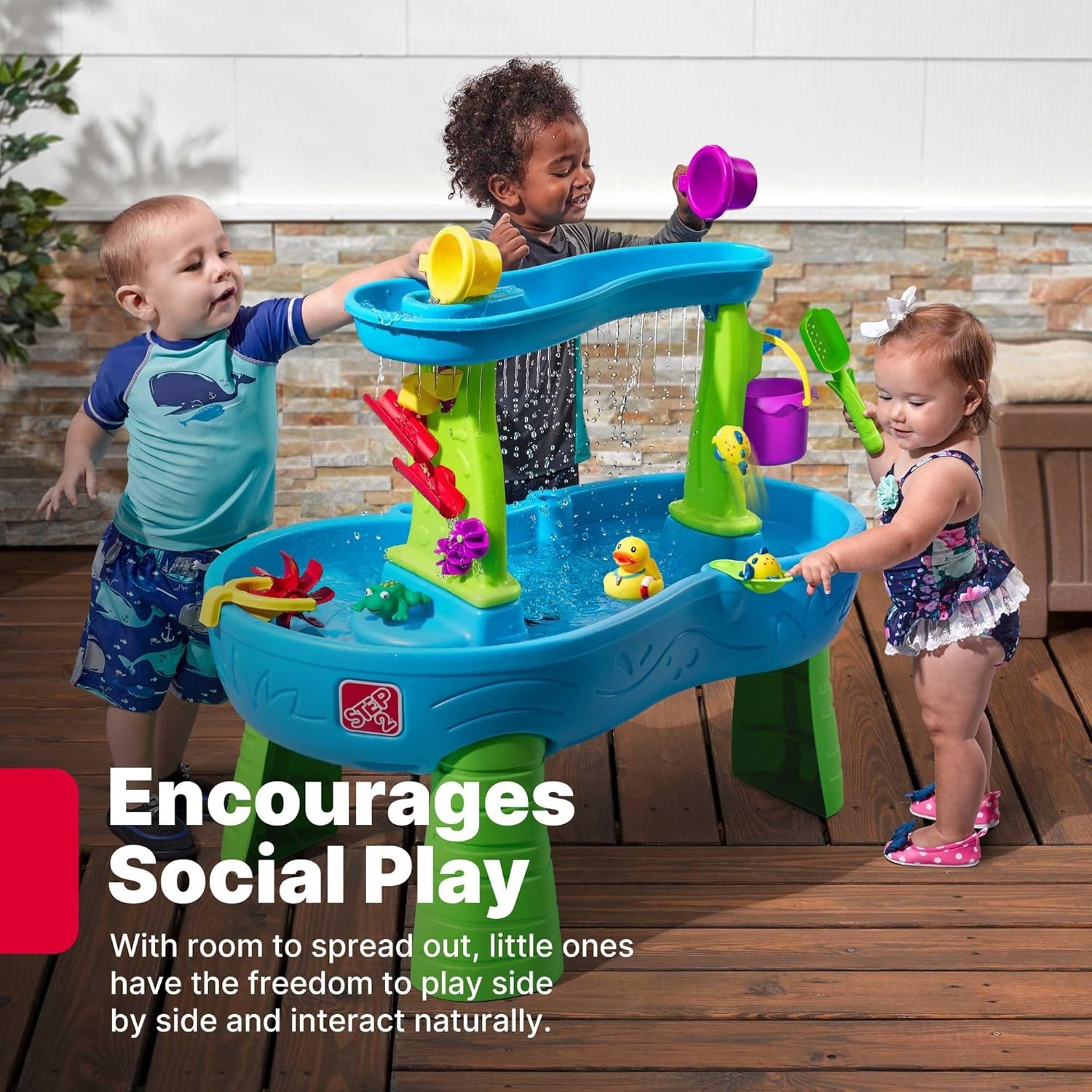 image:imageStep2 Rain Showers Splash Pond Water Table for Kids with Cover Toddler Outdoor Sensory Playset 13 Accessories Blue and Green Ages 18 MonthsRain Showers Splash Pond with Cover