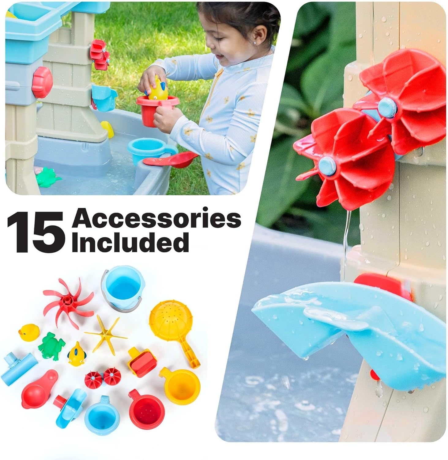 image:imageStep2 Rain Showers amp Flow Kids Water Table Outdoor Toddler Activity Table 15Piece Accessory Set Ages 15 Years Old Multicolor Gray Blue Red