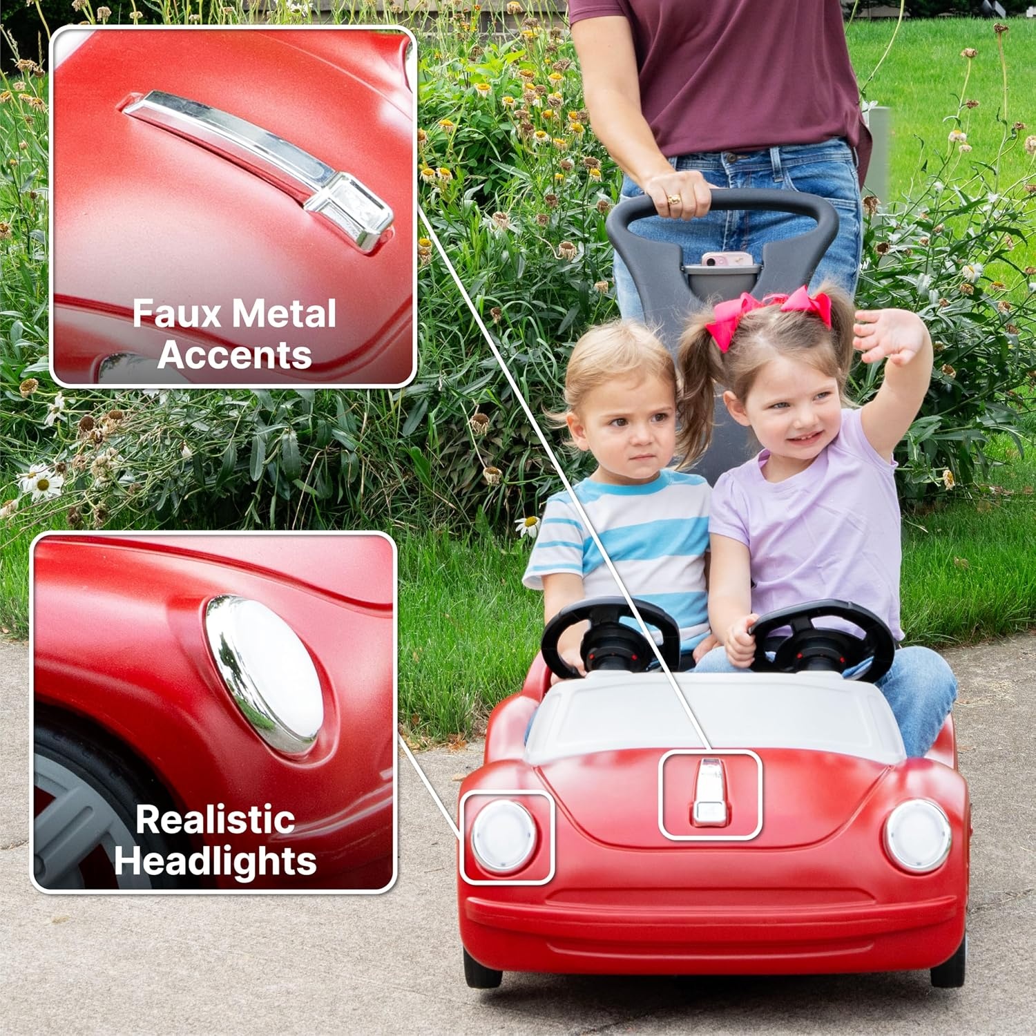 image:imageStep2 SidebySide Push Around Roadster Kids Push Car 2 Seat Ride On Car Seat Belts amp Horn for Toddlers 154 Years Old Red