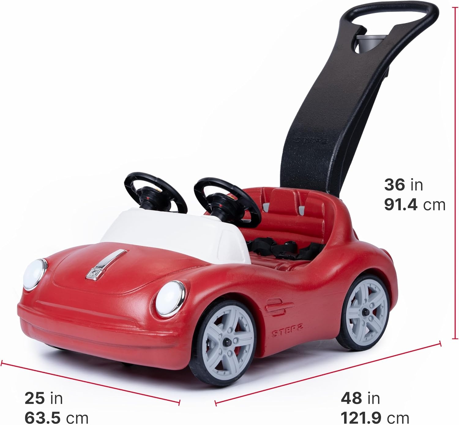 image:imageStep2 SidebySide Push Around Roadster Kids Push Car 2 Seat Ride On Car Seat Belts amp Horn for Toddlers 154 Years Old Red